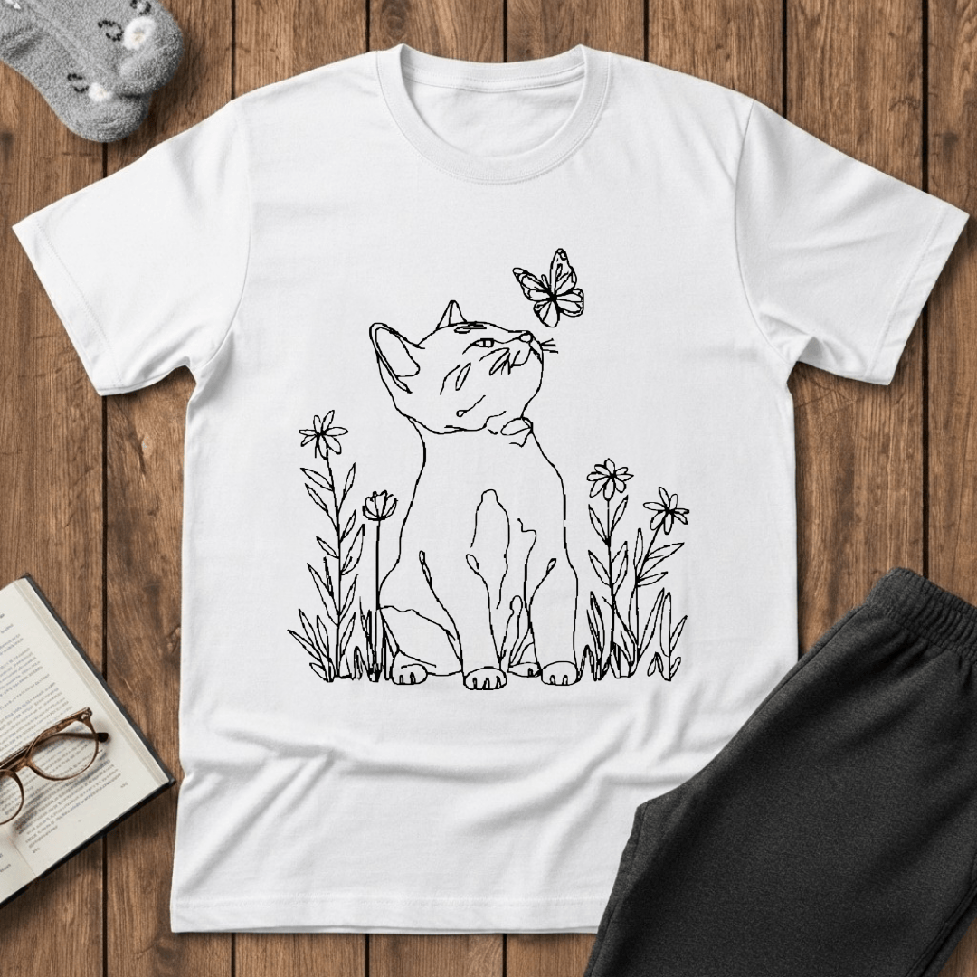 Curious Cat & Butterfly T-Shirt