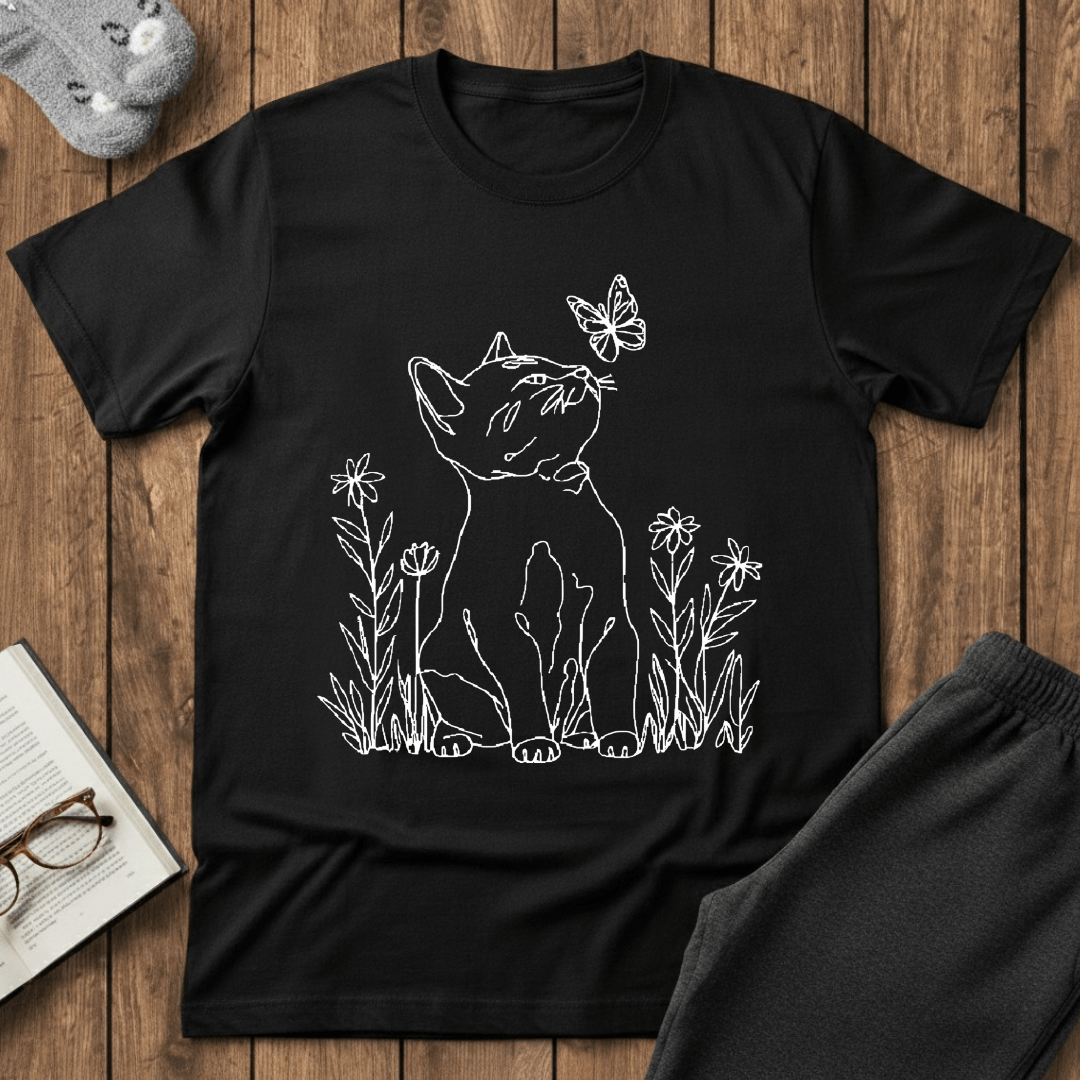 Curious Cat & Butterfly T-Shirt