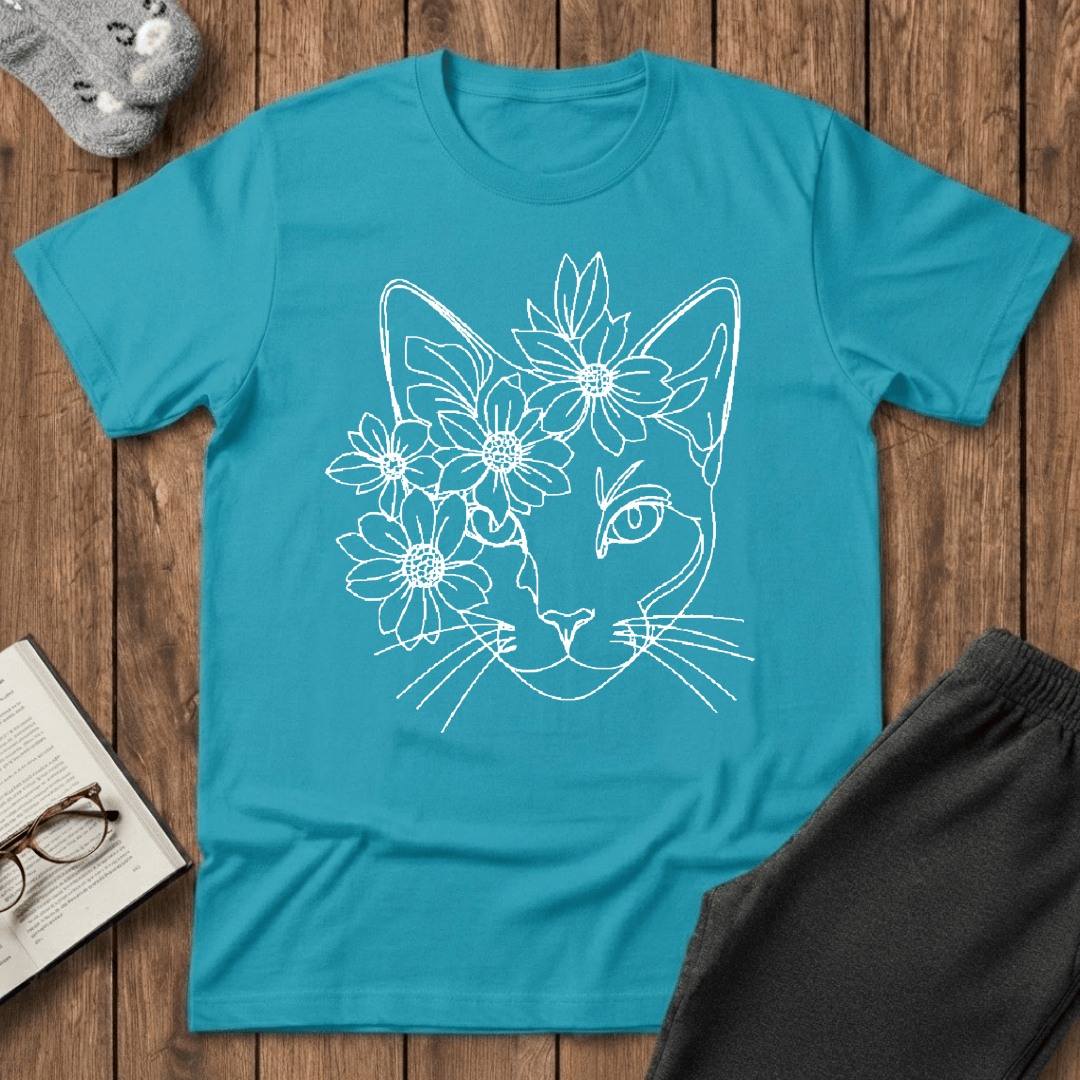 Daisy Crown Cat Line Art T-Shirt