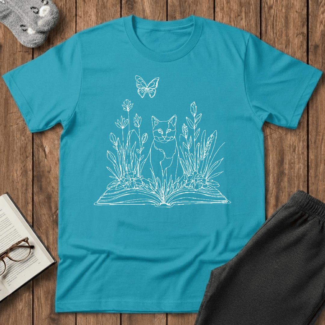 Wildflower Book Cat T-Shirt