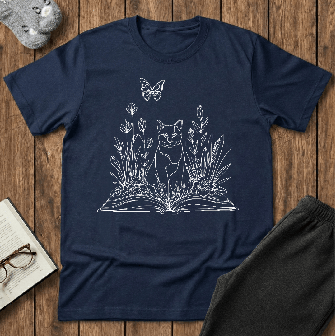 Wildflower Book Cat T-Shirt