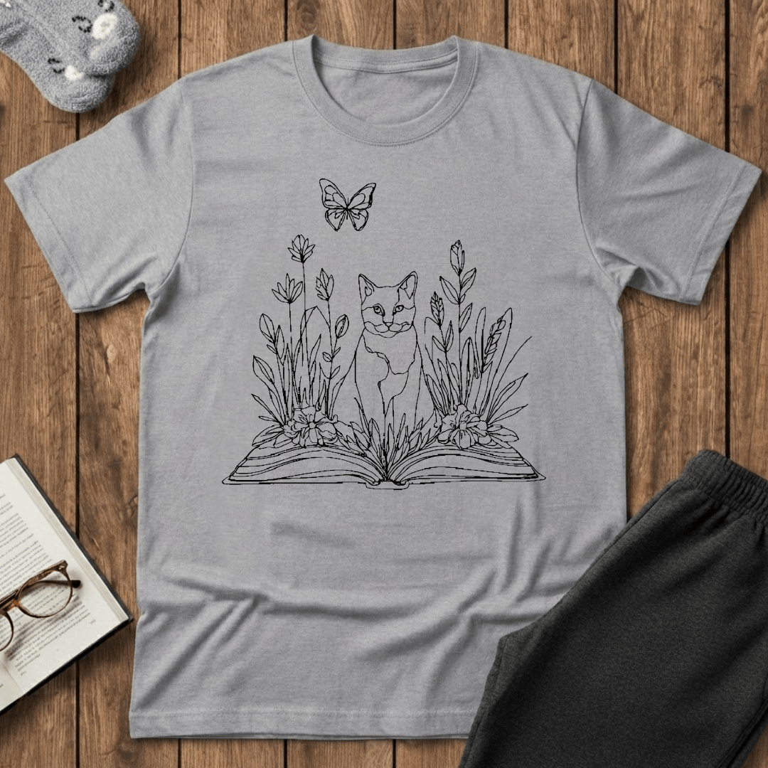 Wildflower Book Cat T-Shirt