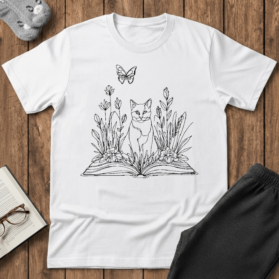 Wildflower Book Cat T-Shirt