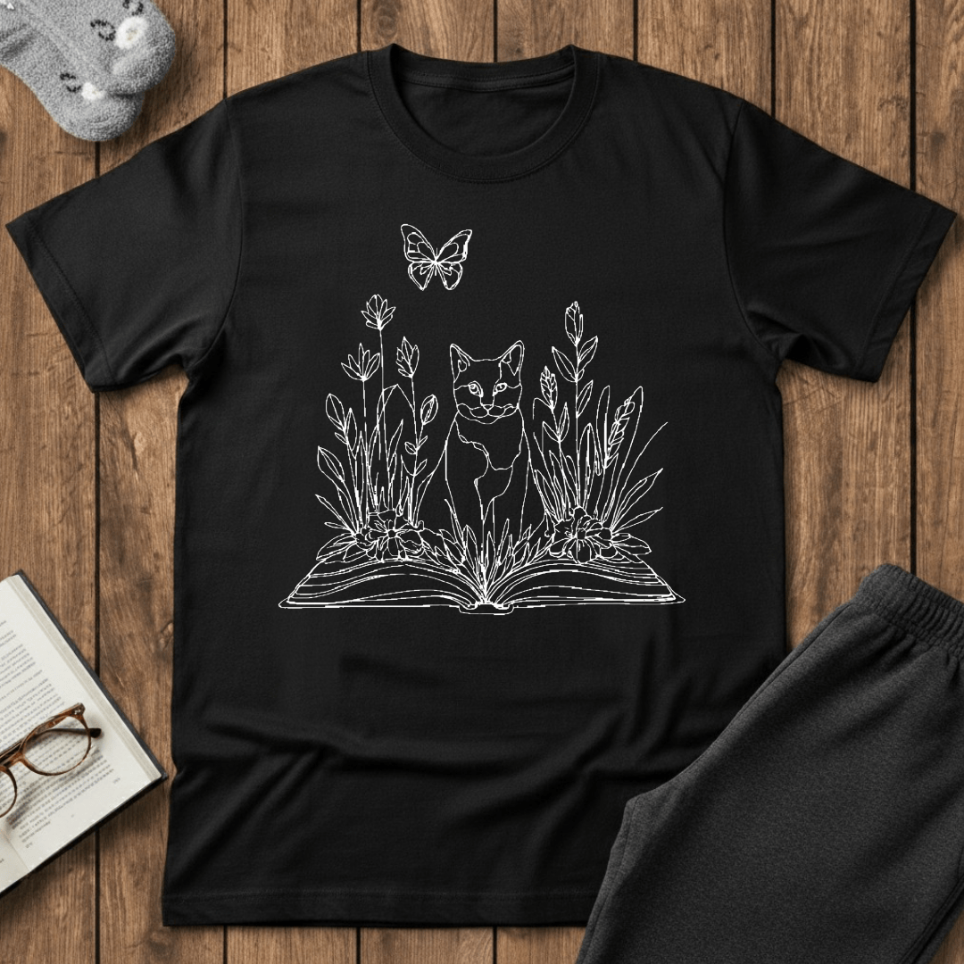 Wildflower Book Cat T-Shirt