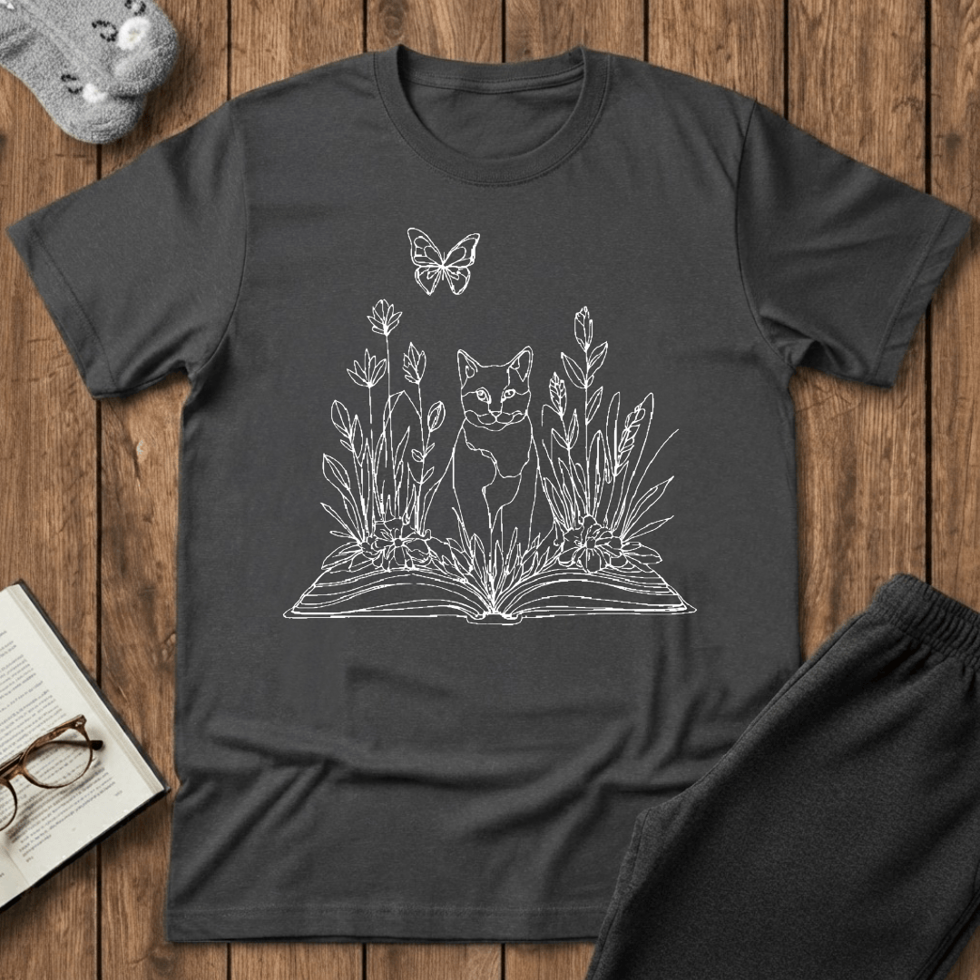Wildflower Book Cat T-Shirt