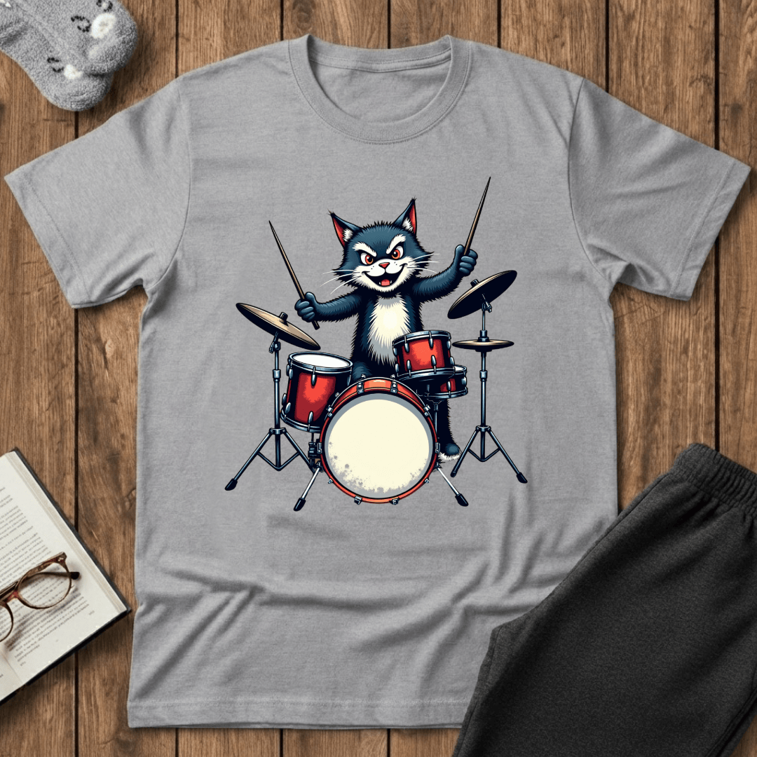 Rock ‘n’ Roll Kitty Drummer T-Shirt