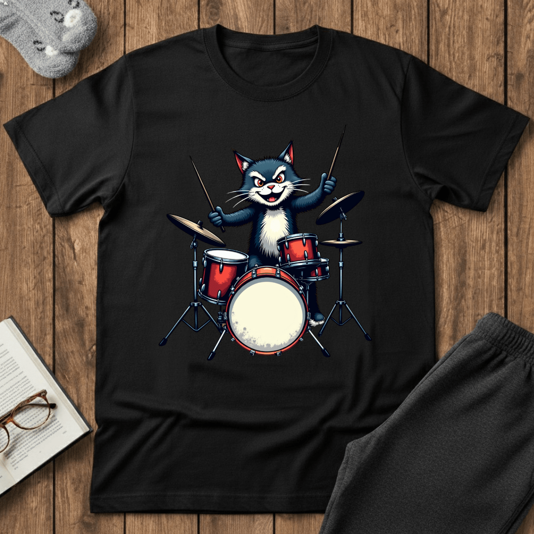 Rock ‘n’ Roll Kitty Drummer T-Shirt