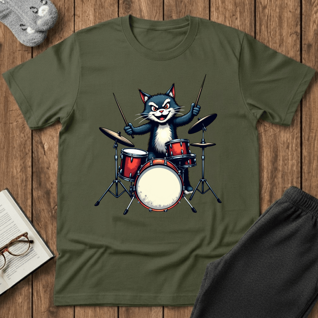 Rock ‘n’ Roll Kitty Drummer T-Shirt