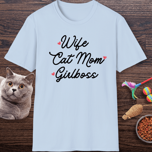 Wife Cat Mom Girlboss T-Shirt