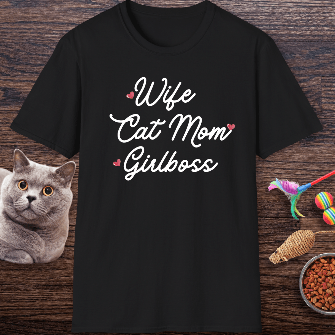Wife Cat Mom Girlboss T-Shirt