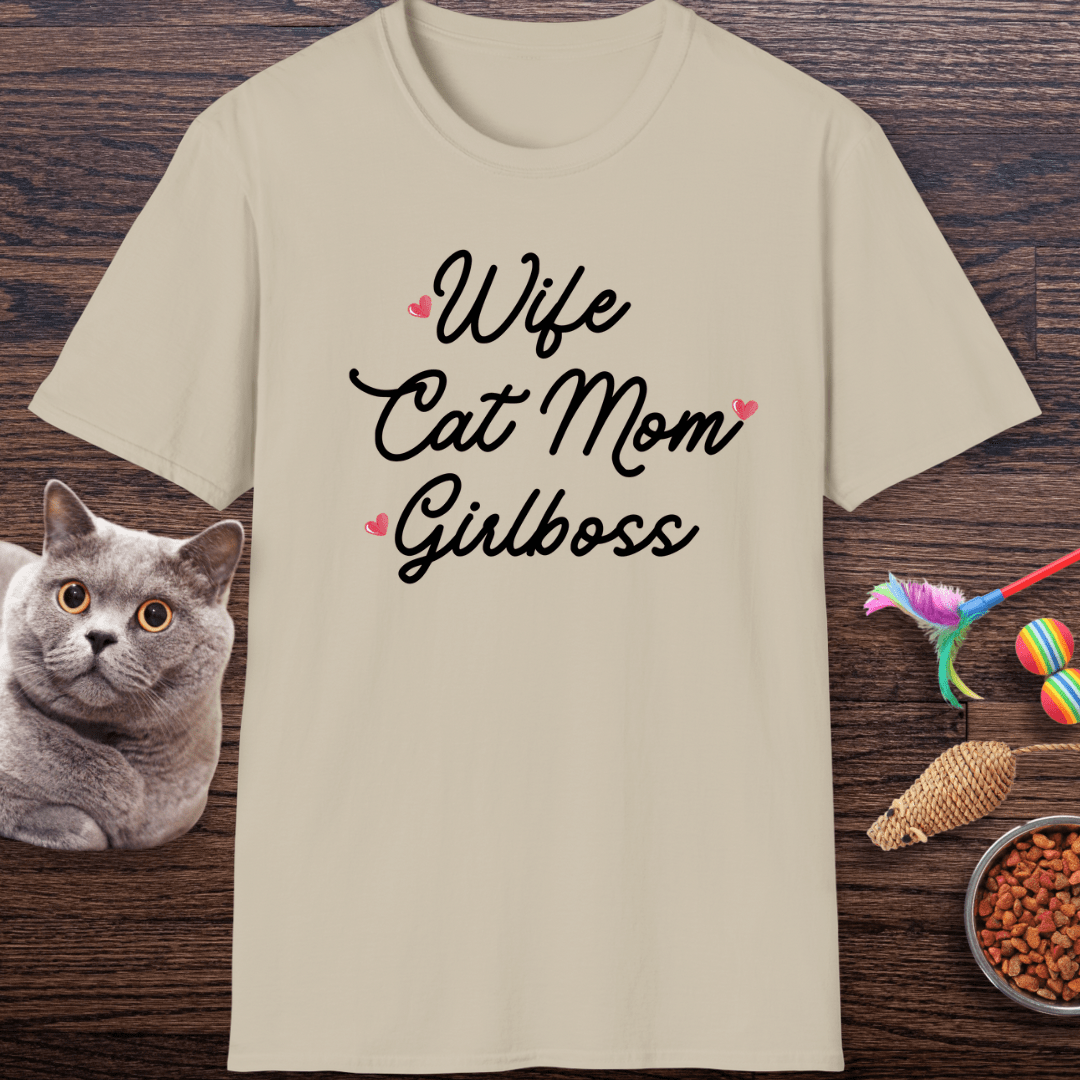 Wife Cat Mom Girlboss T-Shirt