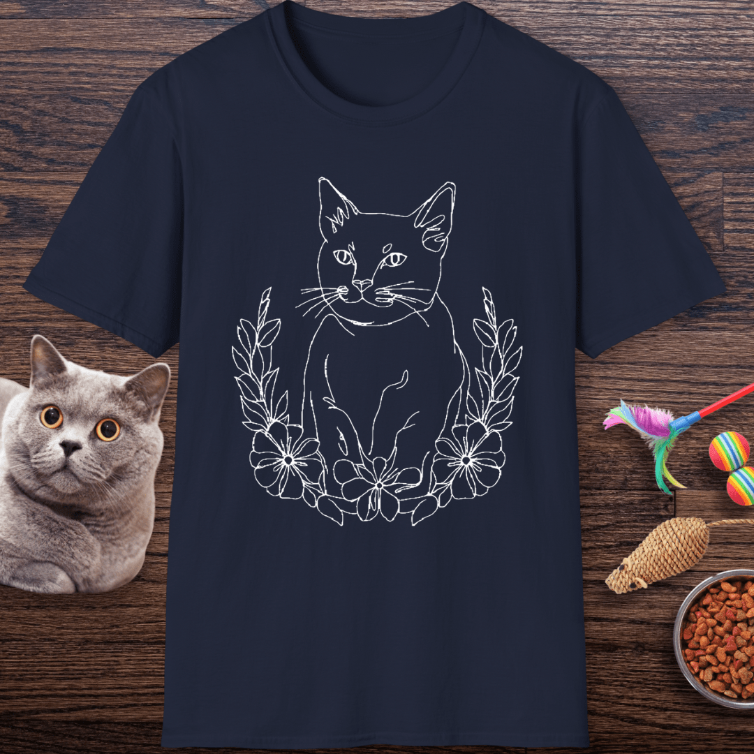 Wreath Cat Line Art T-Shirt