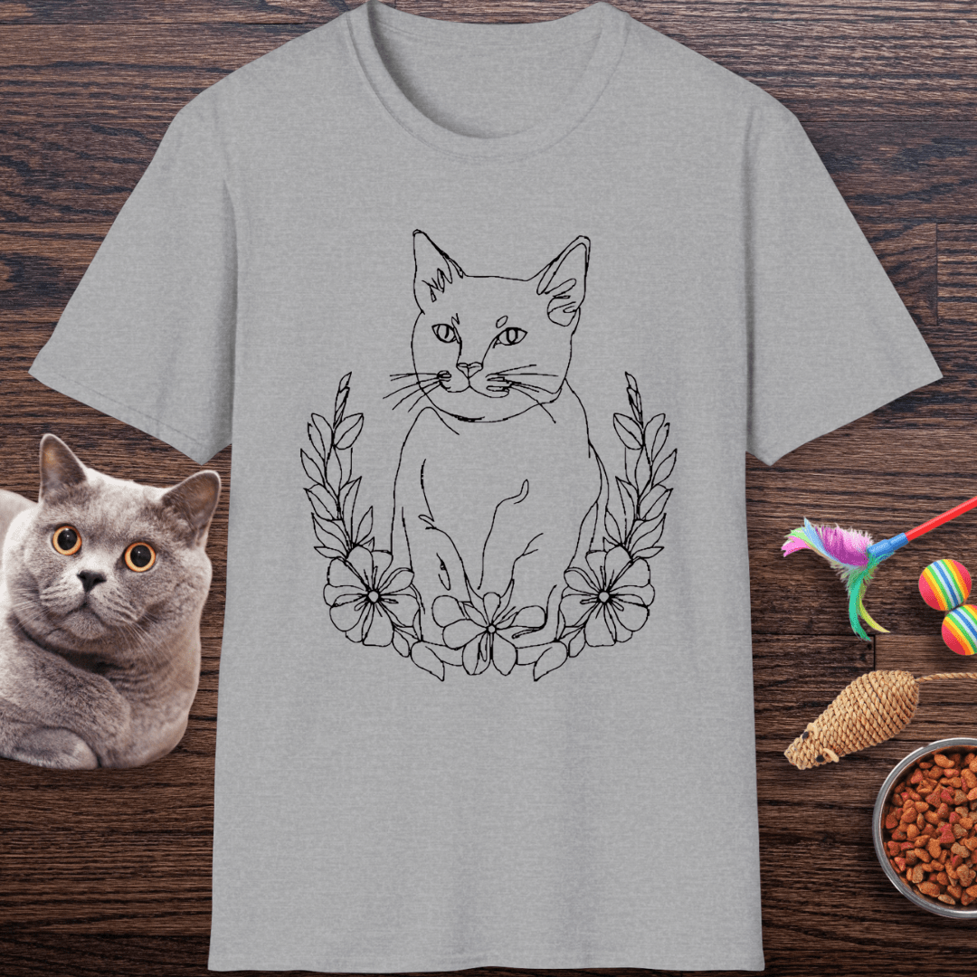 Wreath Cat Line Art T-Shirt