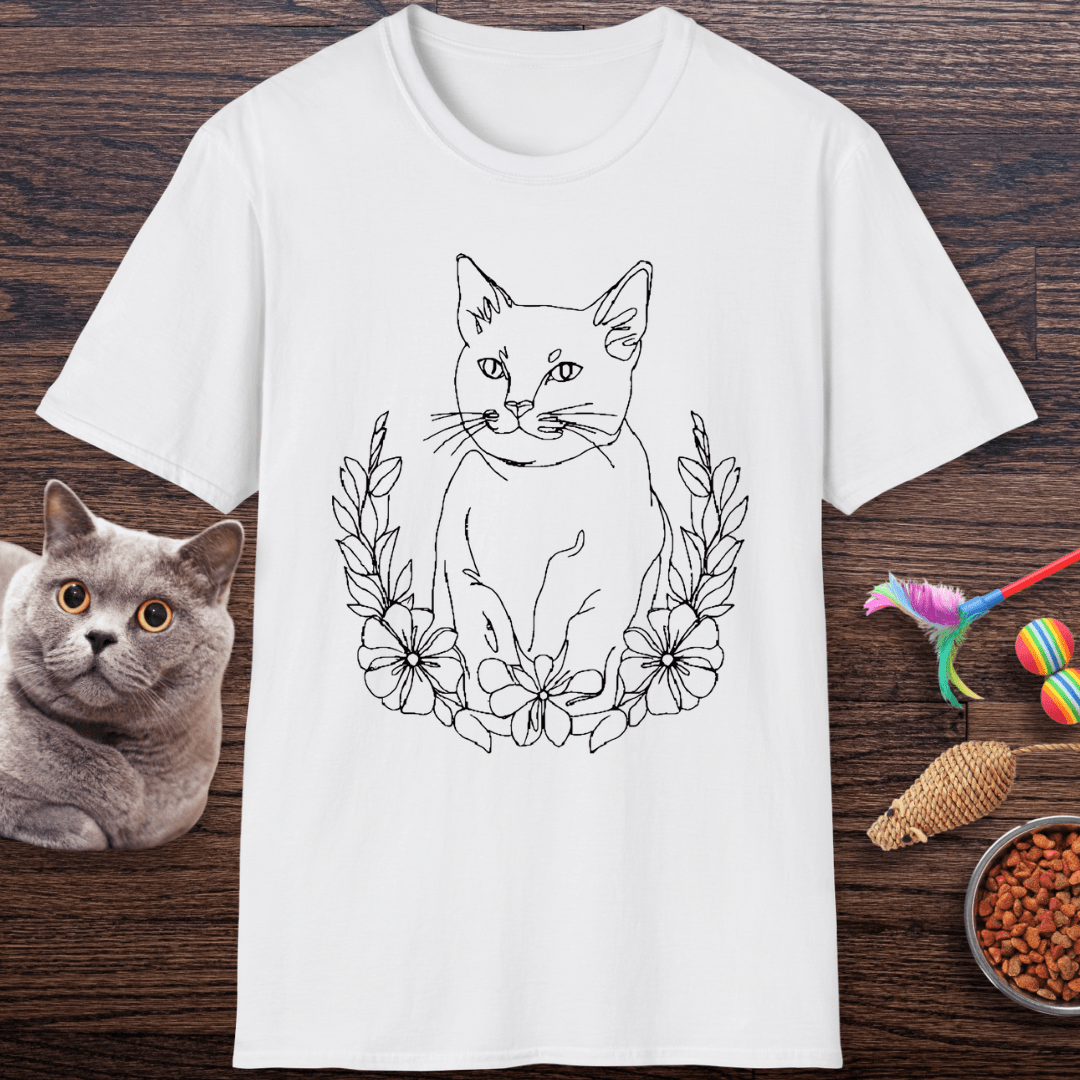 Wreath Cat Line Art T-Shirt