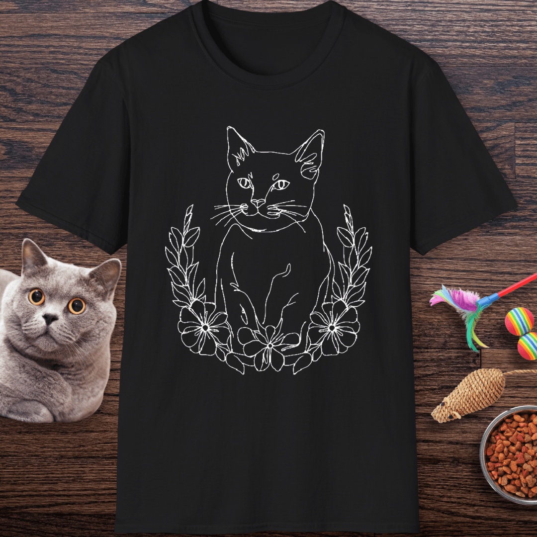 Wreath Cat Line Art T-Shirt