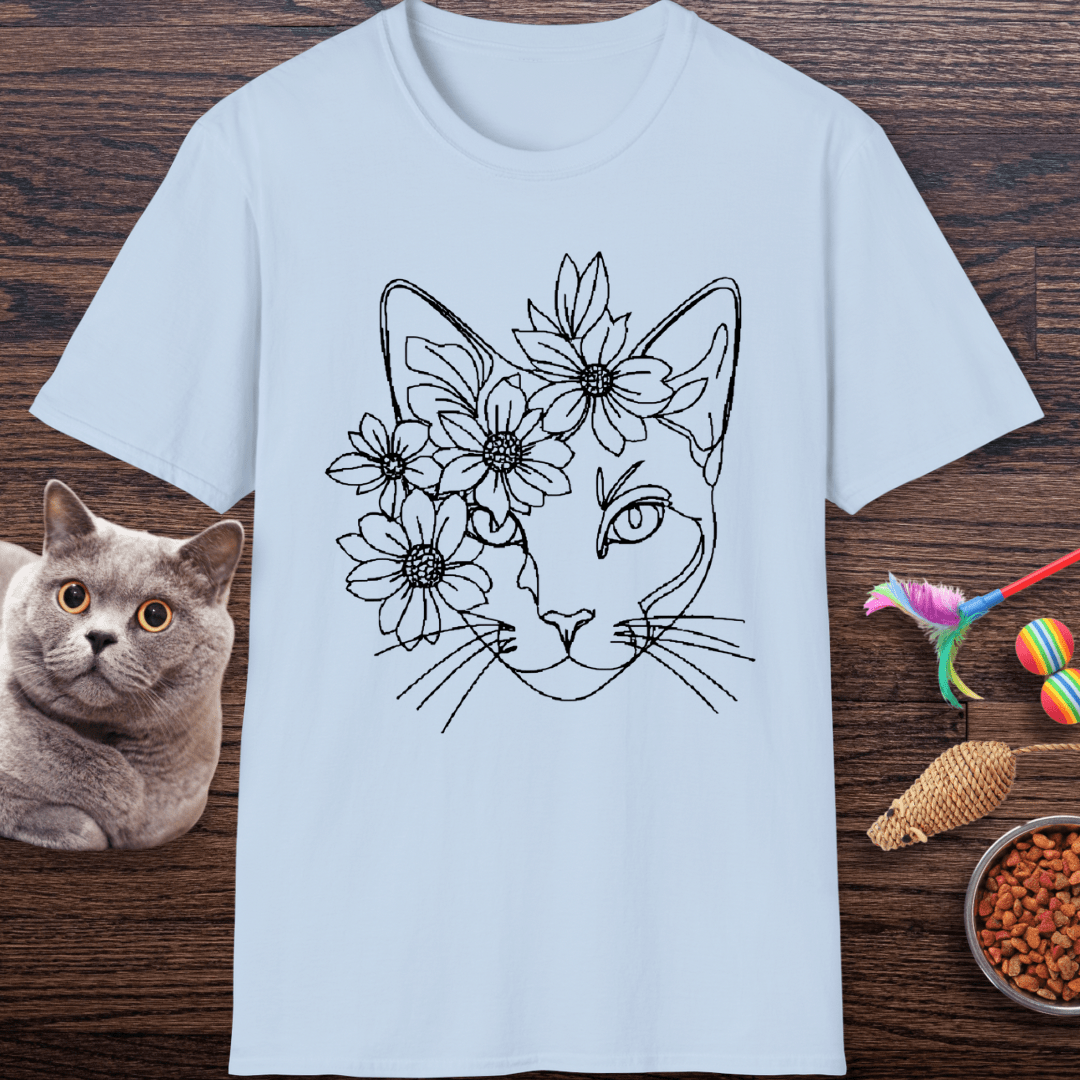 Daisy Crown Cat Line Art T-Shirt