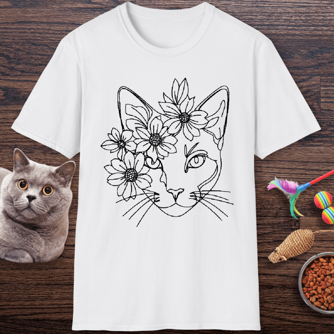 Daisy Crown Cat Line Art T-Shirt