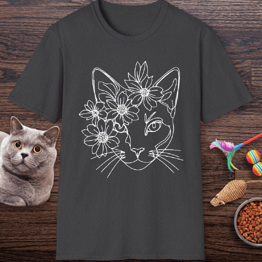 Daisy Crown Cat Line Art T-Shirt