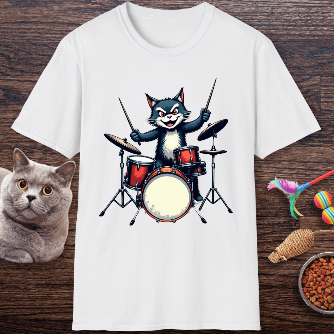Rock ‘n’ Roll Kitty Drummer T-Shirt