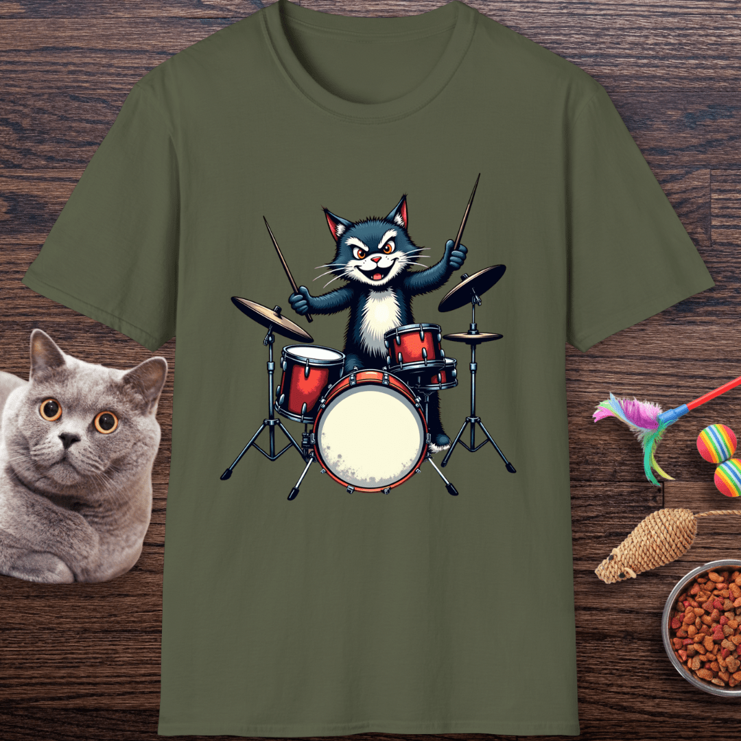 Rock ‘n’ Roll Kitty Drummer T-Shirt