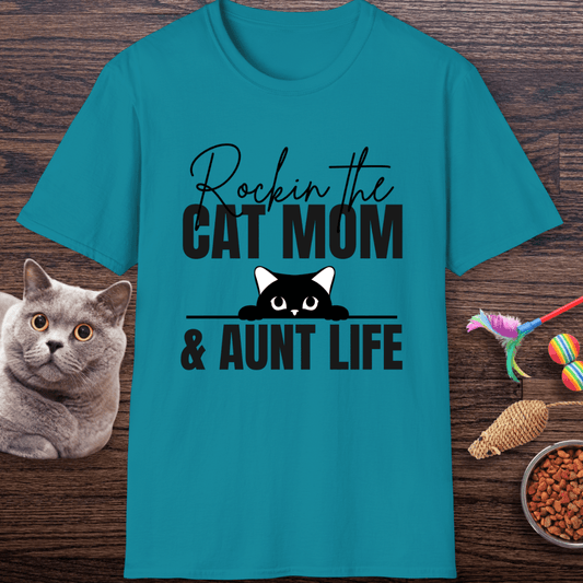 Rockin’ the Cat Mom & Aunt Life T-Shirt