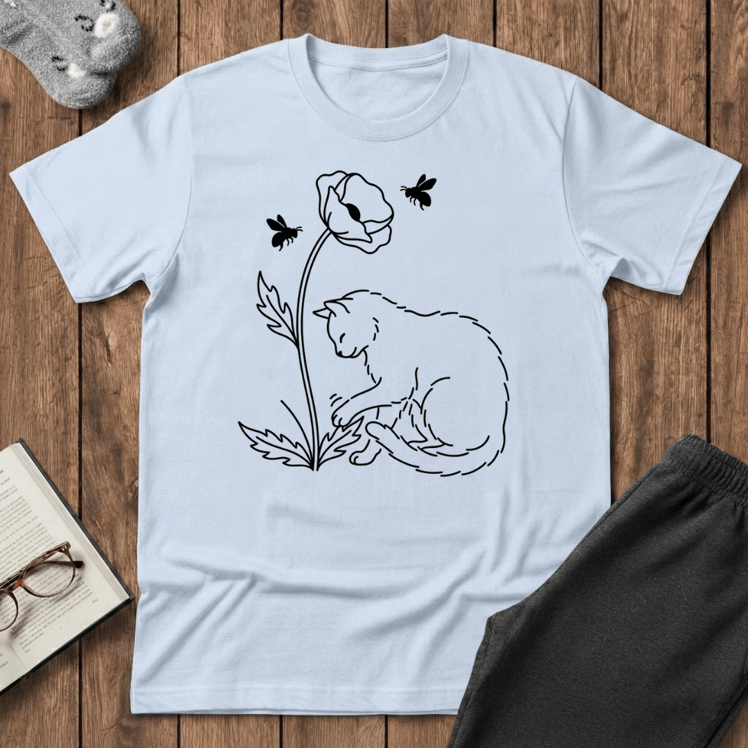 Cat & Poppy Flower T-Shirt