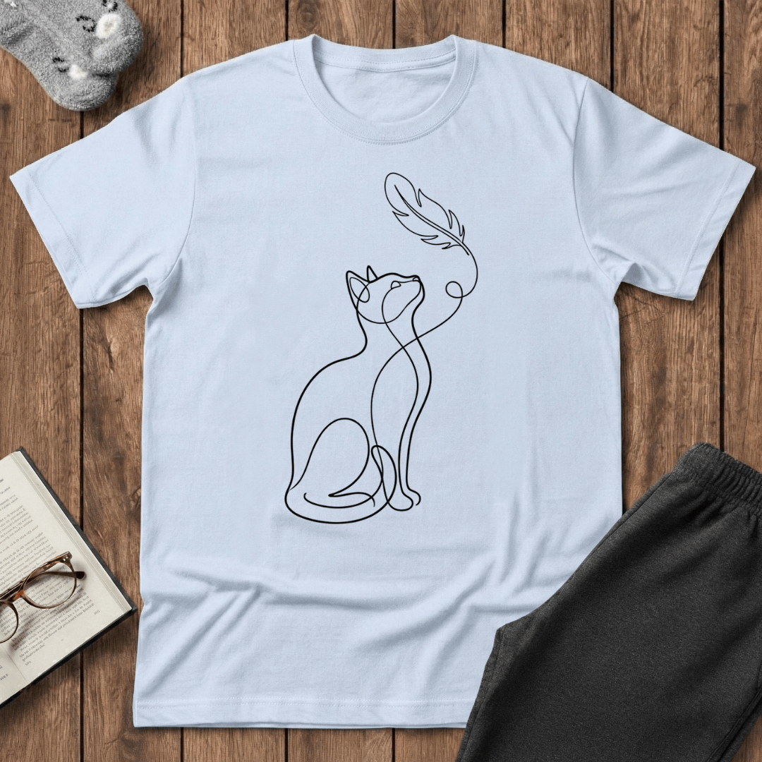 Cat Line Art & Feather T-Shirt