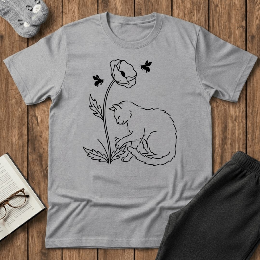 Cat & Poppy Flower T-Shirt