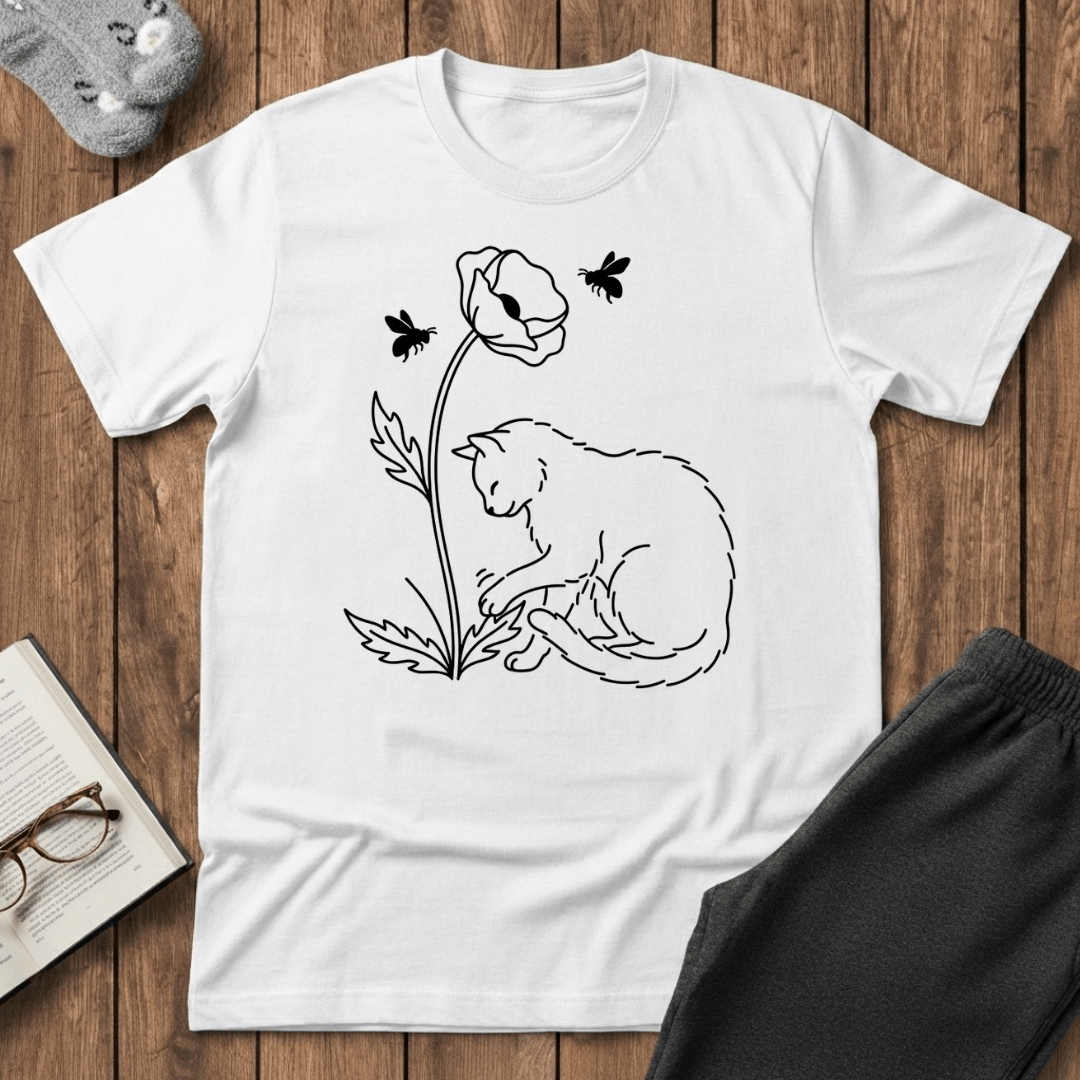 Cat & Poppy Flower T-Shirt