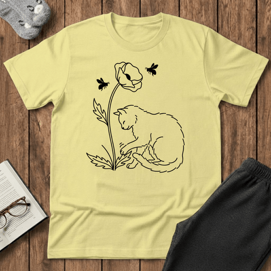 Cat & Poppy Flower T-Shirt
