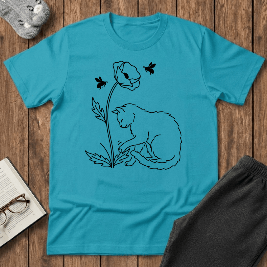 Cat & Poppy Flower T-Shirt