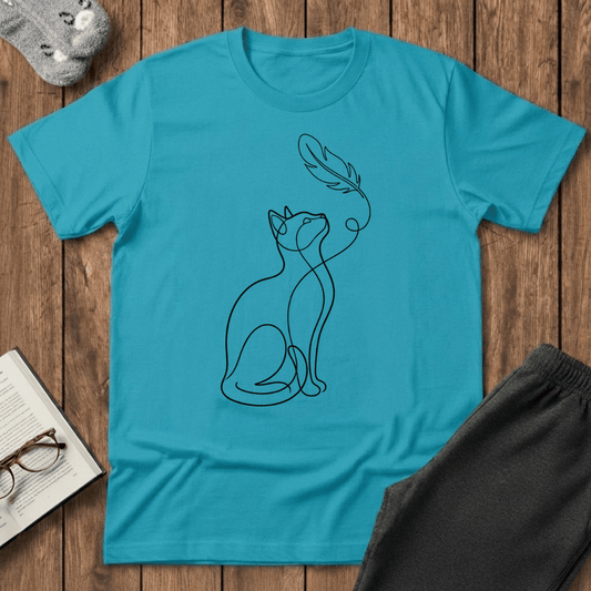 Cat Line Art & Feather T-Shirt