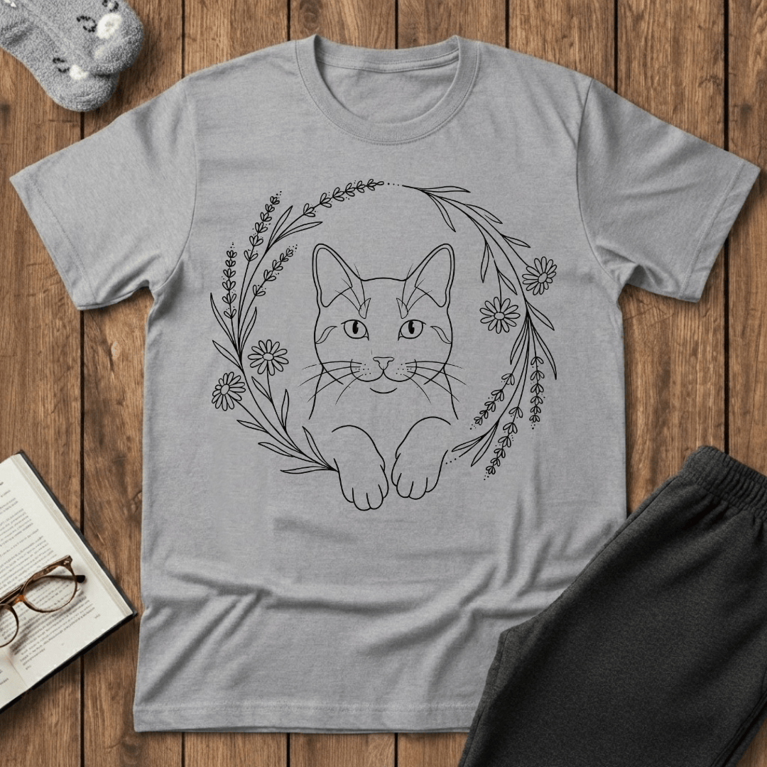 Floral Cat Wreath T-Shirt