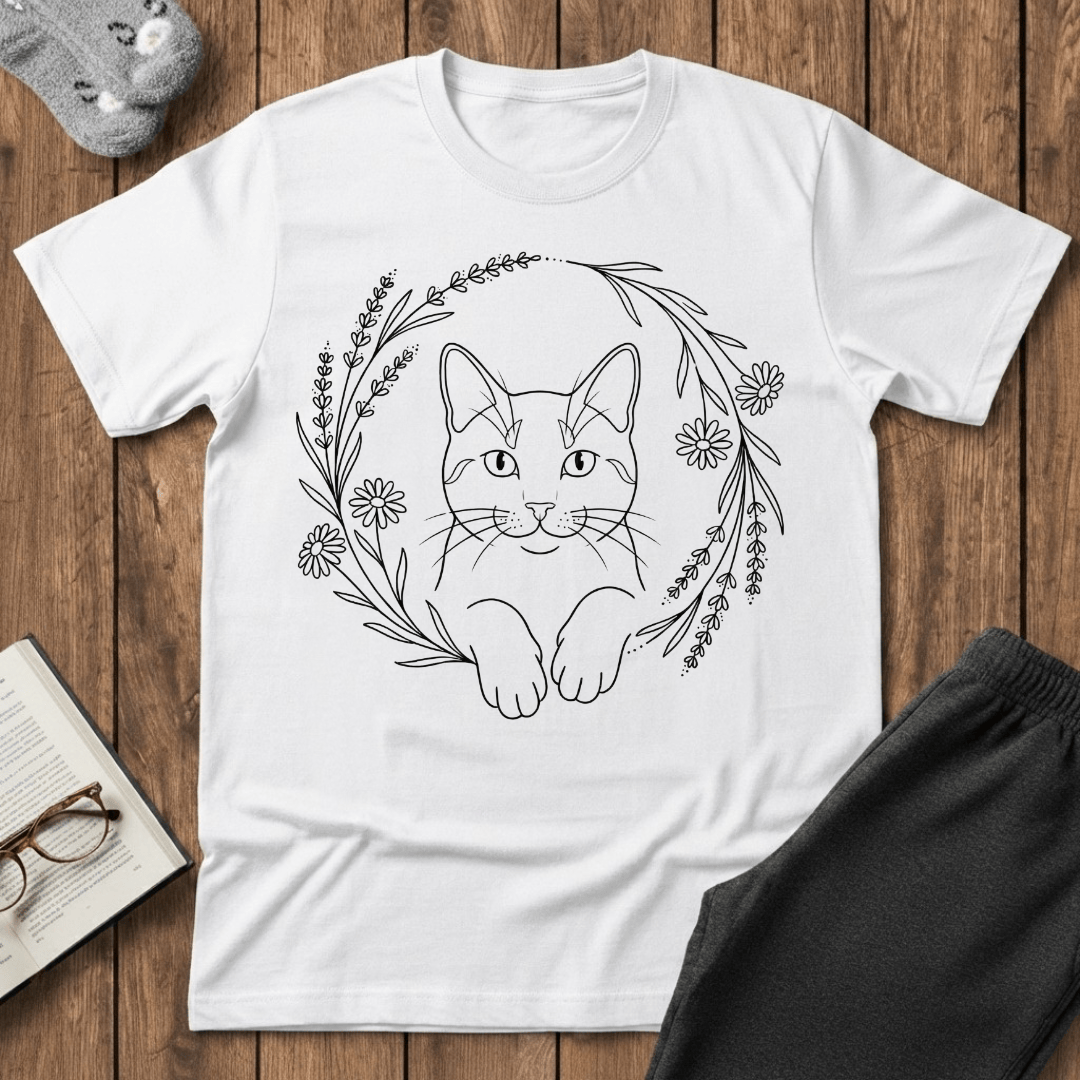 Floral Cat Wreath T-Shirt
