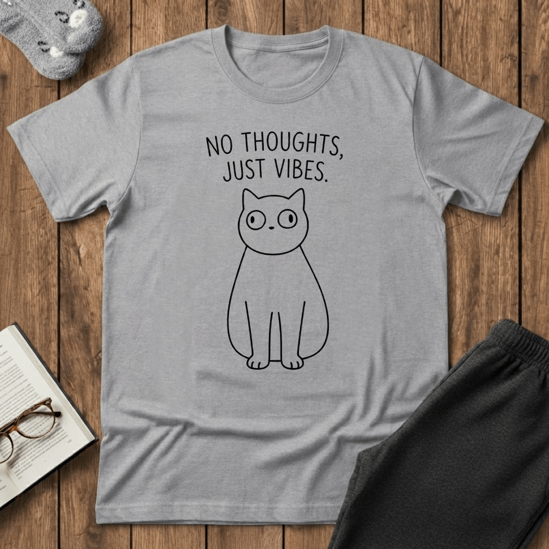 "No Thoughts, Just Vibes" Cat T-shirt