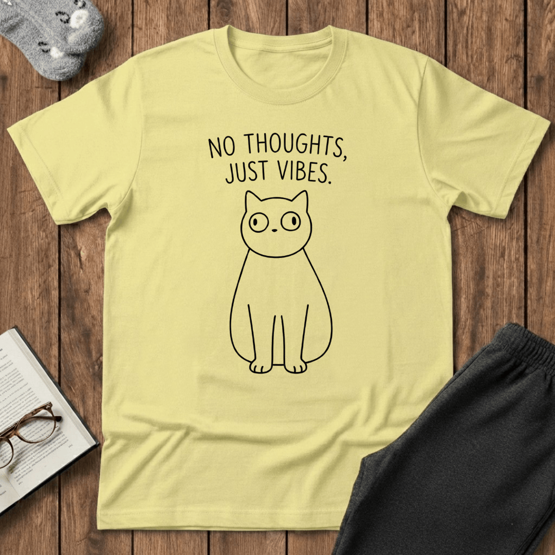 "No Thoughts, Just Vibes" Cat T-shirt
