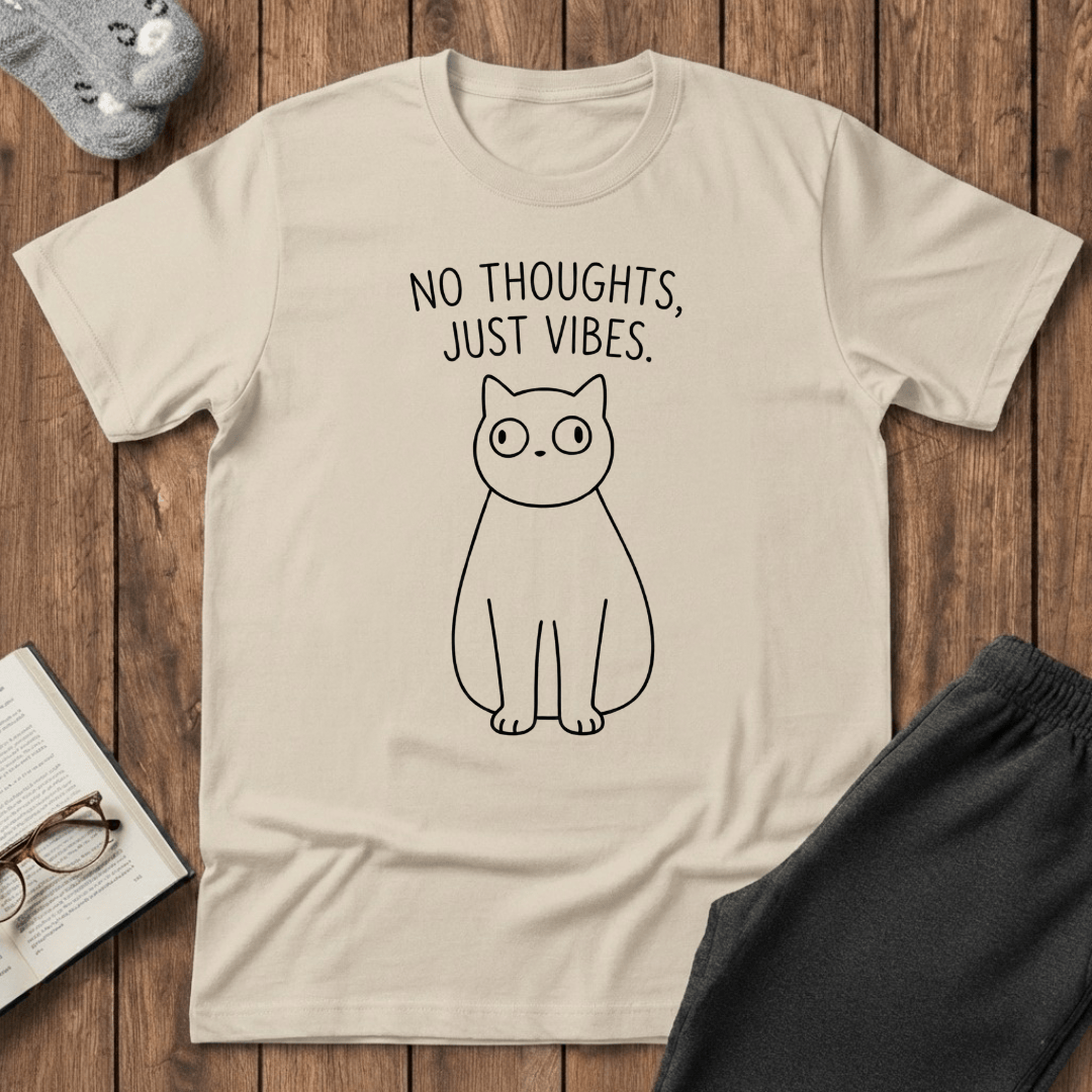 "No Thoughts, Just Vibes" Cat T-shirt