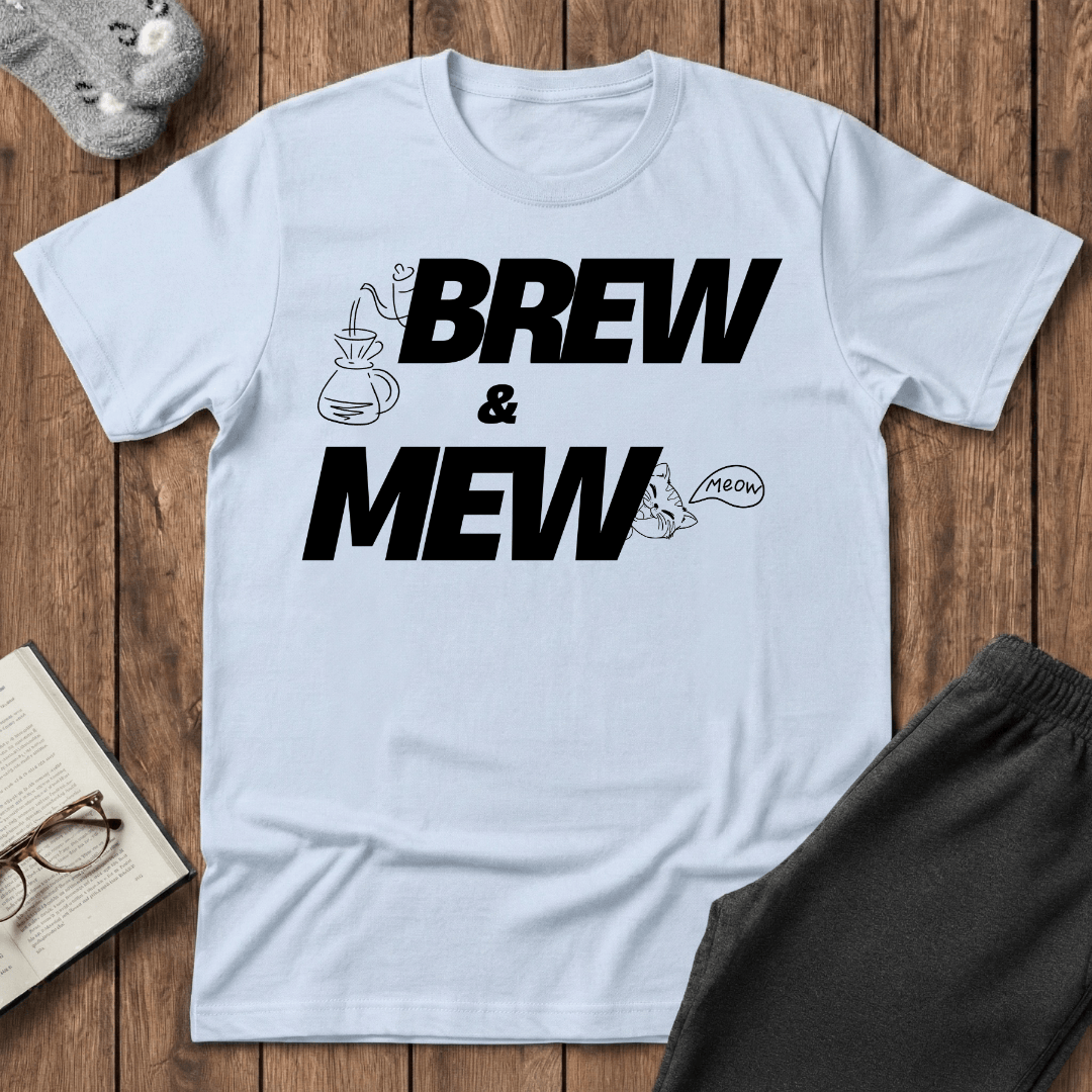 Brew and Mew Coffee Cat T-shirt