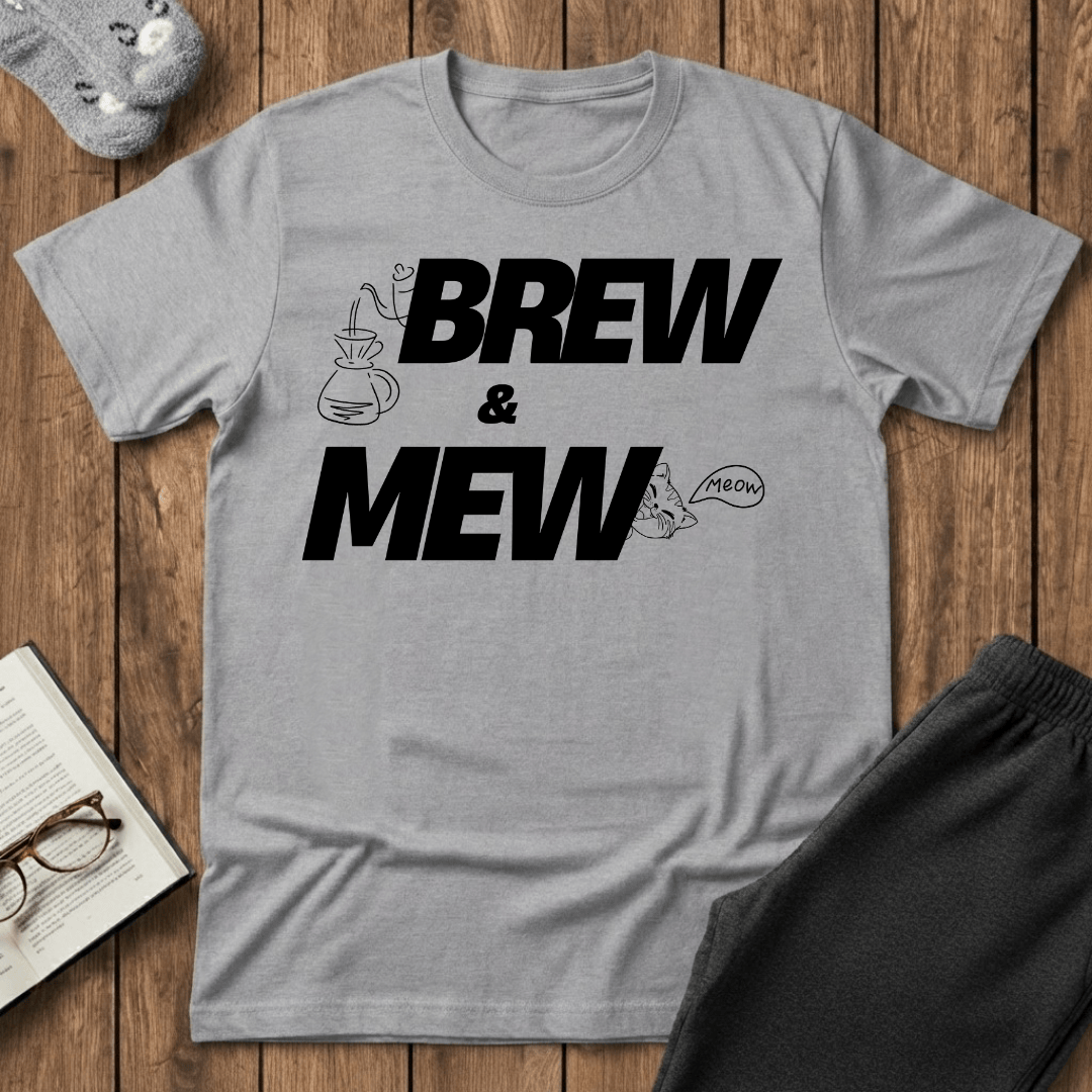 Brew and Mew Coffee Cat T-shirt