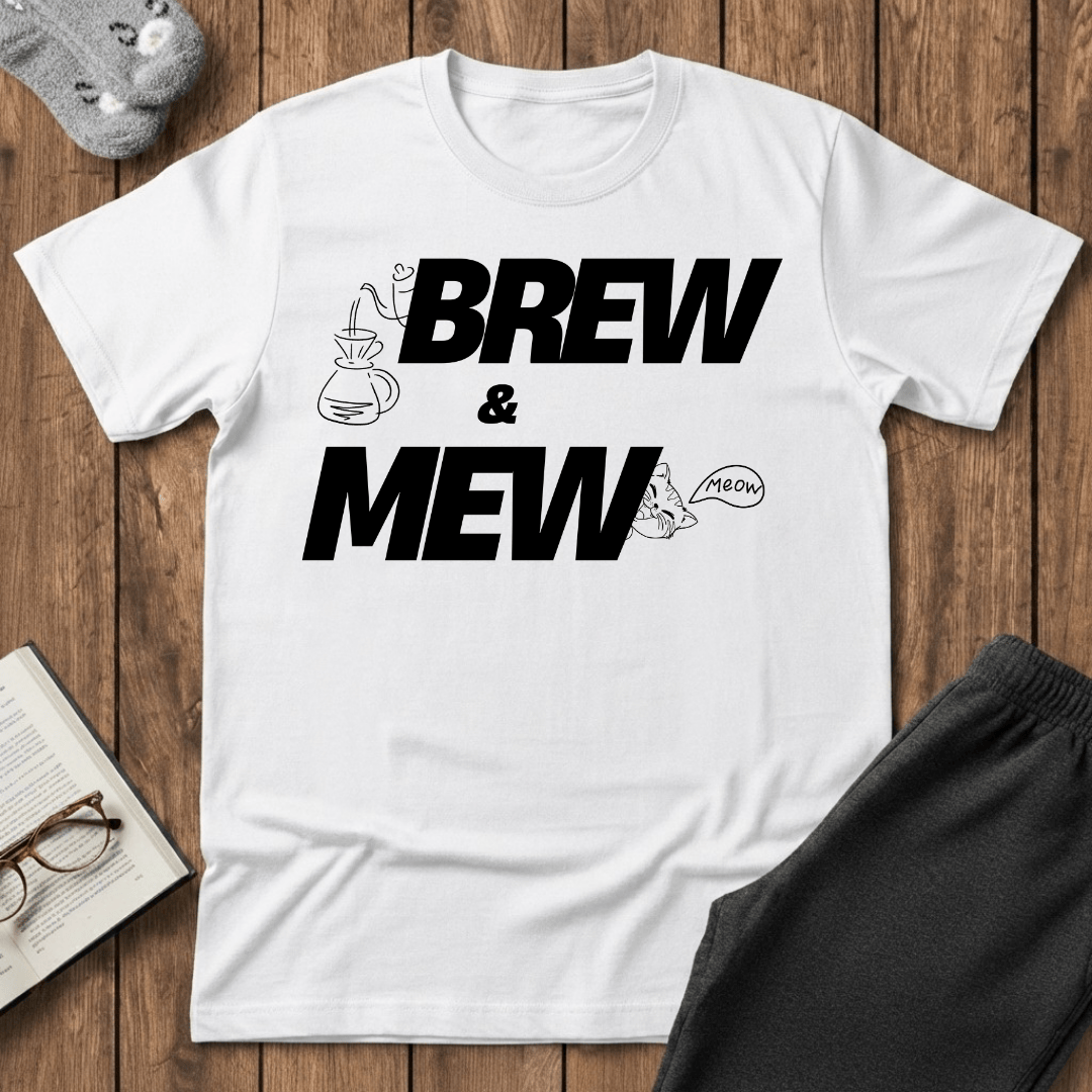 Brew and Mew Coffee Cat T-shirt