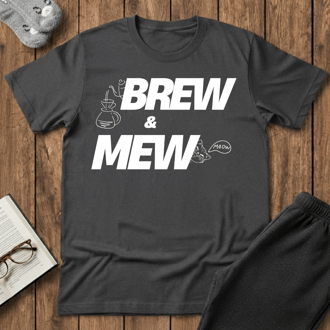 Brew and Mew Coffee Cat T-shirt