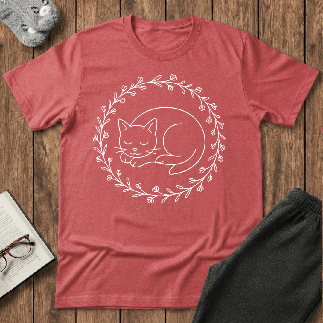 Sleeping Cat Wildflower Wreath T-Shirt