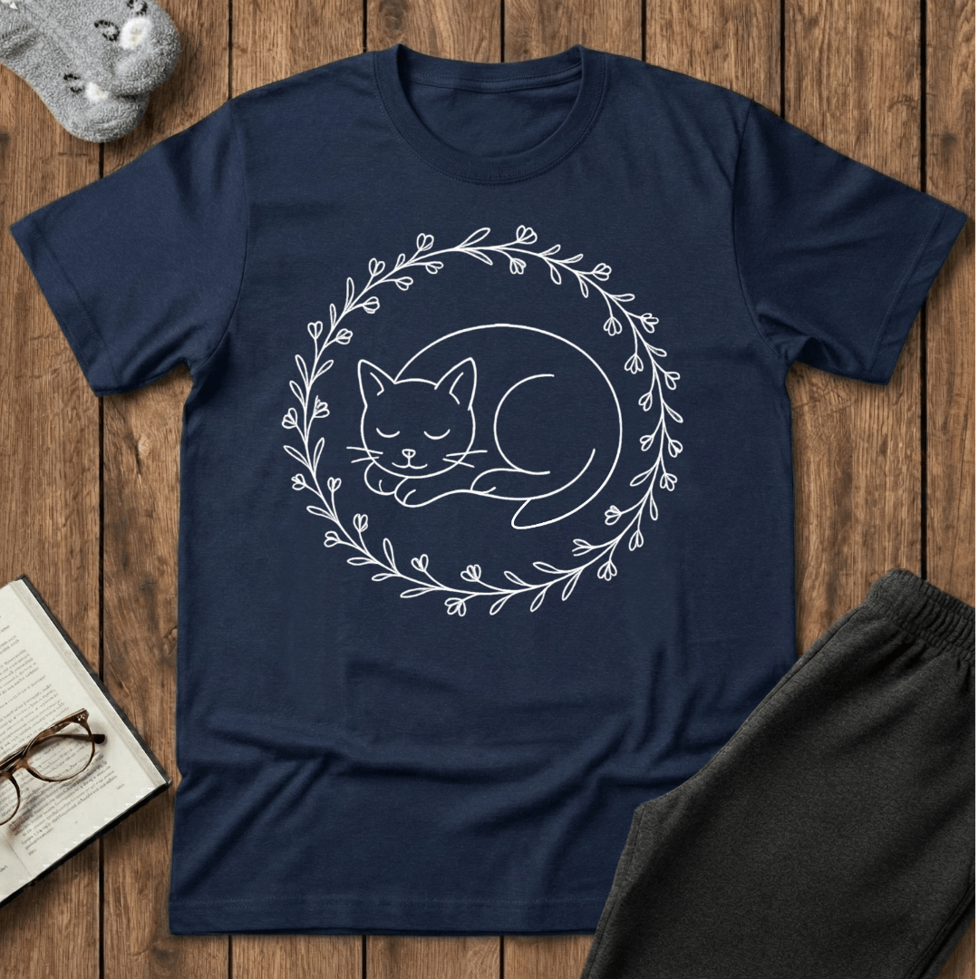 Sleeping Cat Wildflower Wreath T-Shirt
