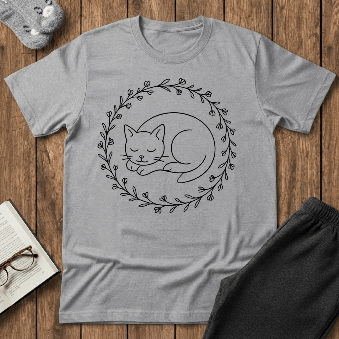 Sleeping Cat Wildflower Wreath T-Shirt