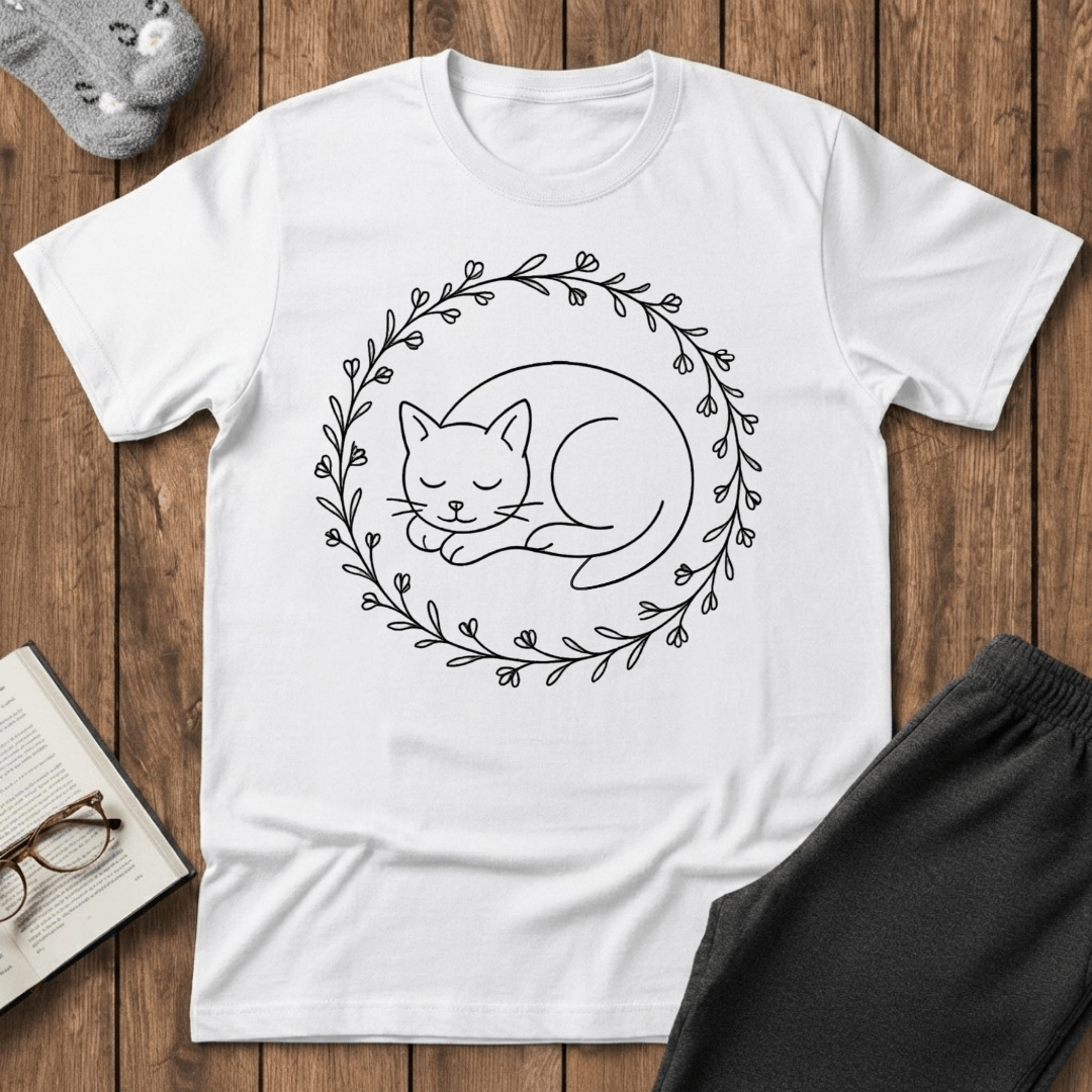 Sleeping Cat Wildflower Wreath T-Shirt