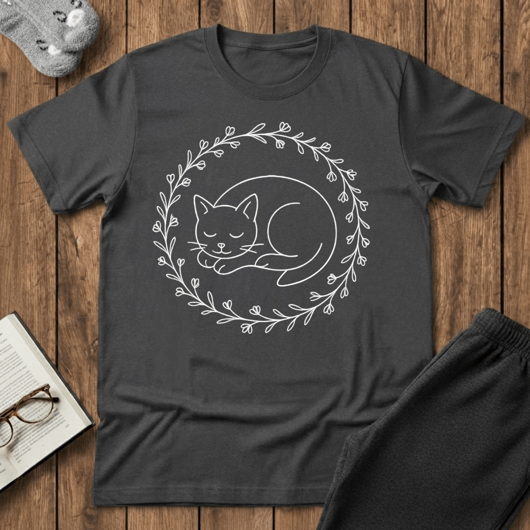 Sleeping Cat Wildflower Wreath T-Shirt