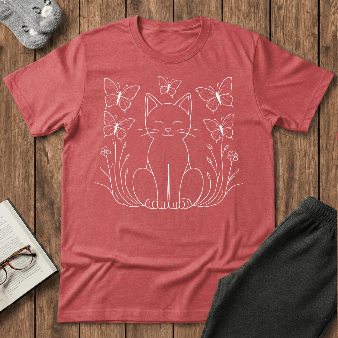 Happy Cat & Butterflies T-Shirt