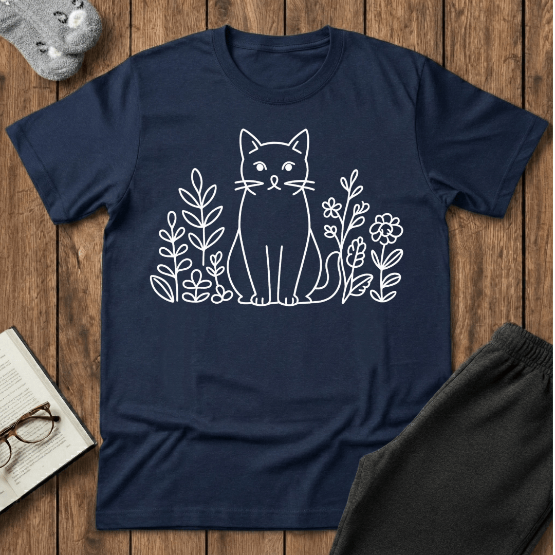Botanical Cat Line Art T-shirt