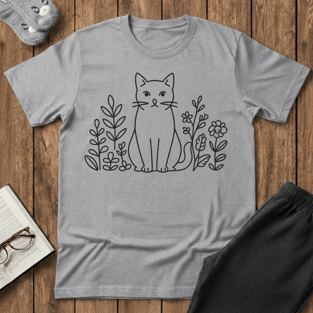 Botanical Cat Line Art T-shirt