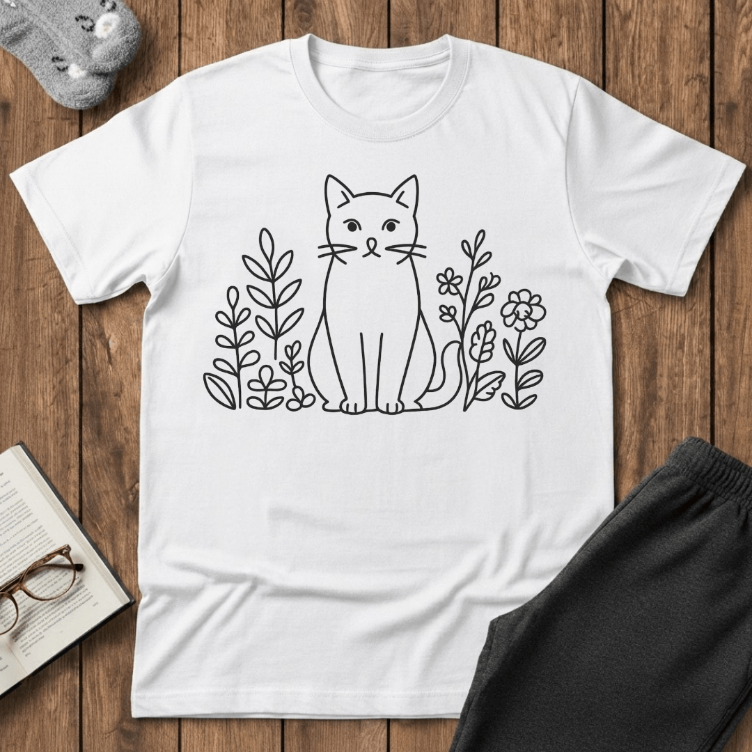 Botanical Cat Line Art T-shirt